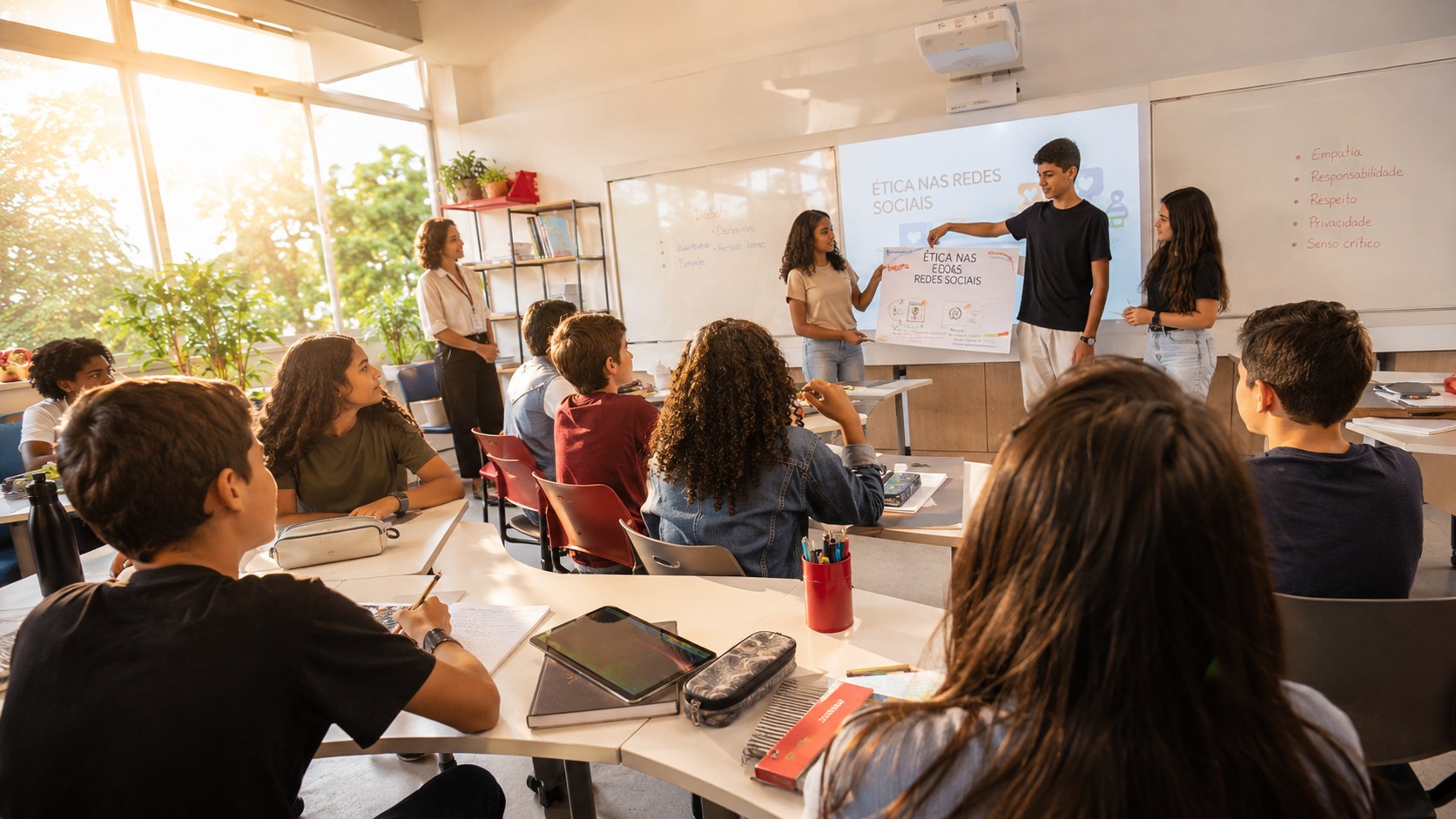 Estudantes dos Anos Finais em trabalho colaborativo
